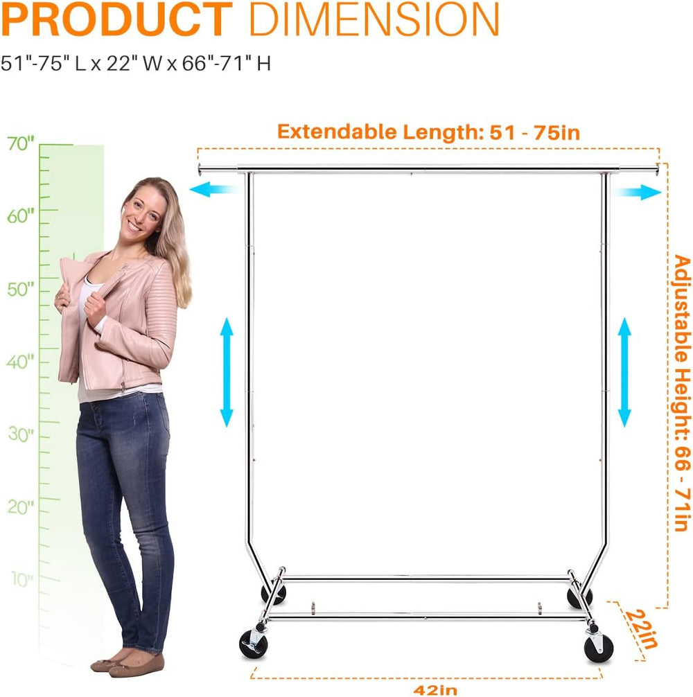 HOKEEPER Clothes Rack with Lockable Wheels Height Adjustable