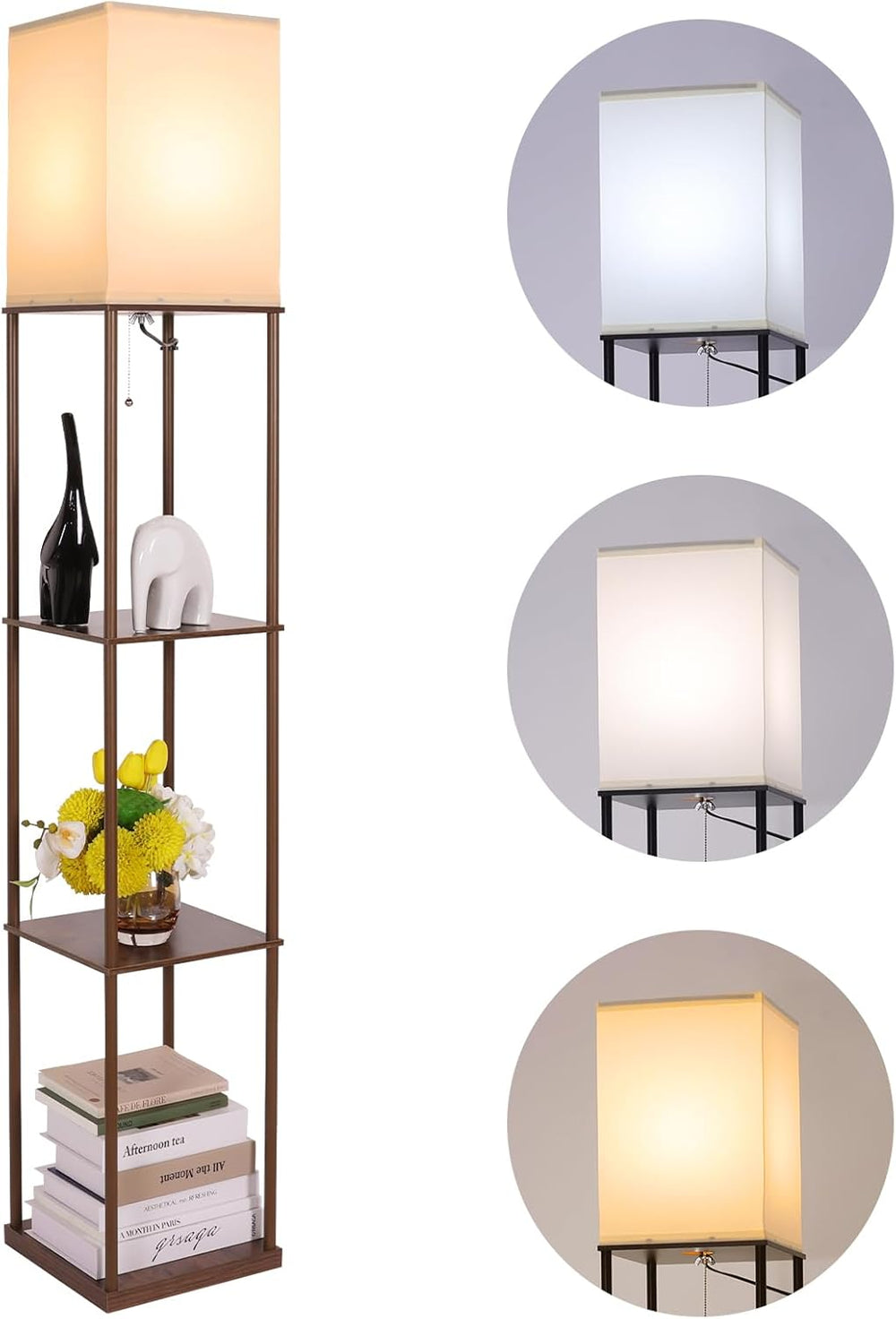 Gupuzm Floor Lamp with Shelves, Modern Square Standing Lamp with 3 Color Temp...