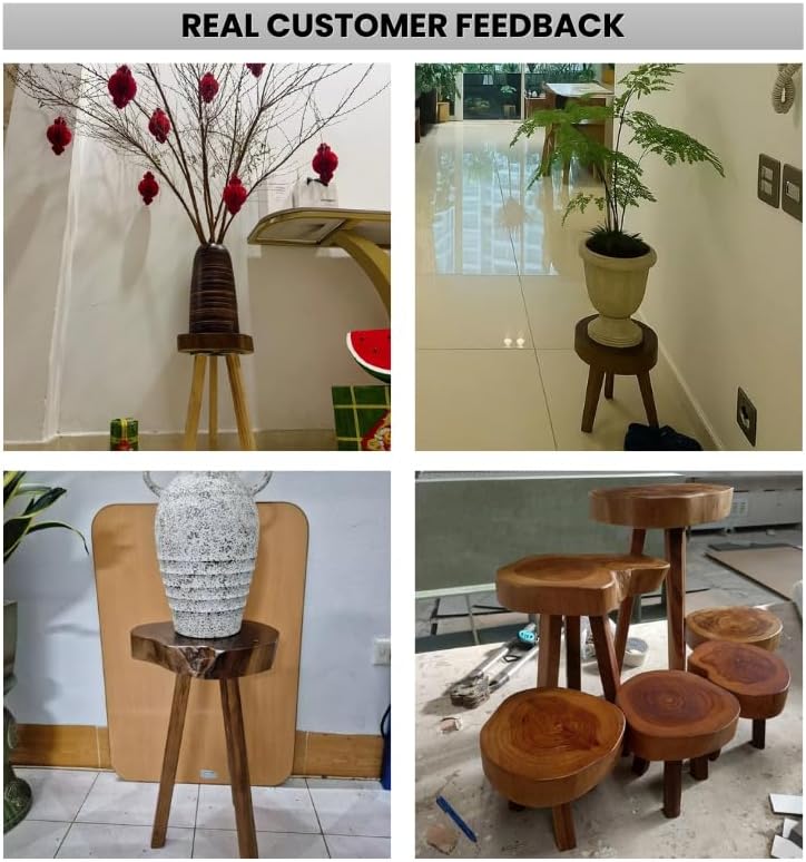 Live Edge Solid Wood Stool – Handcrafted Natural Wood Side Table – Rustic Pla...