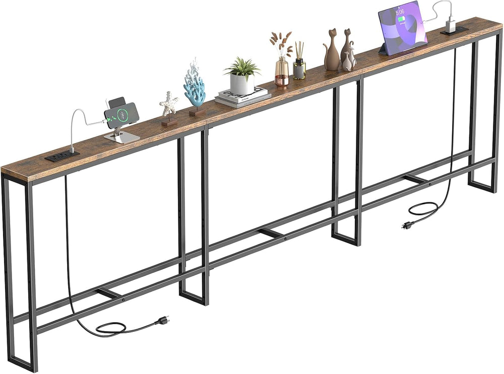 102 in Narrow Behind Couch Table with 2 Power Outlets,Rustic Brown | 2 USB-C ...