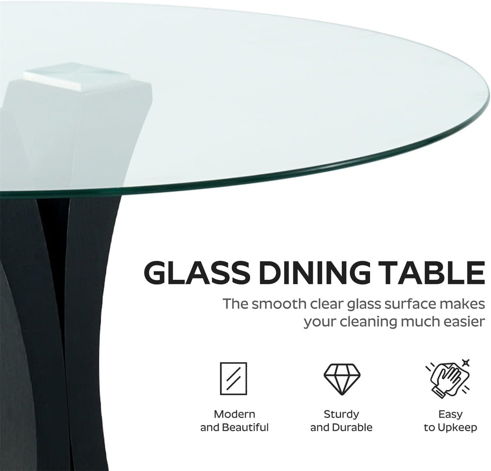5-Piece Dining Table Set with 39In Tempered Glass Table and 4 Velvet Upholste...