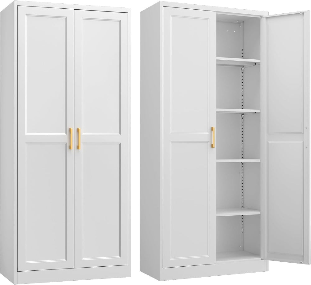 Steeloong 71"Metal Pantry Storage Cabinet with Doors & 4 Adjustable ...