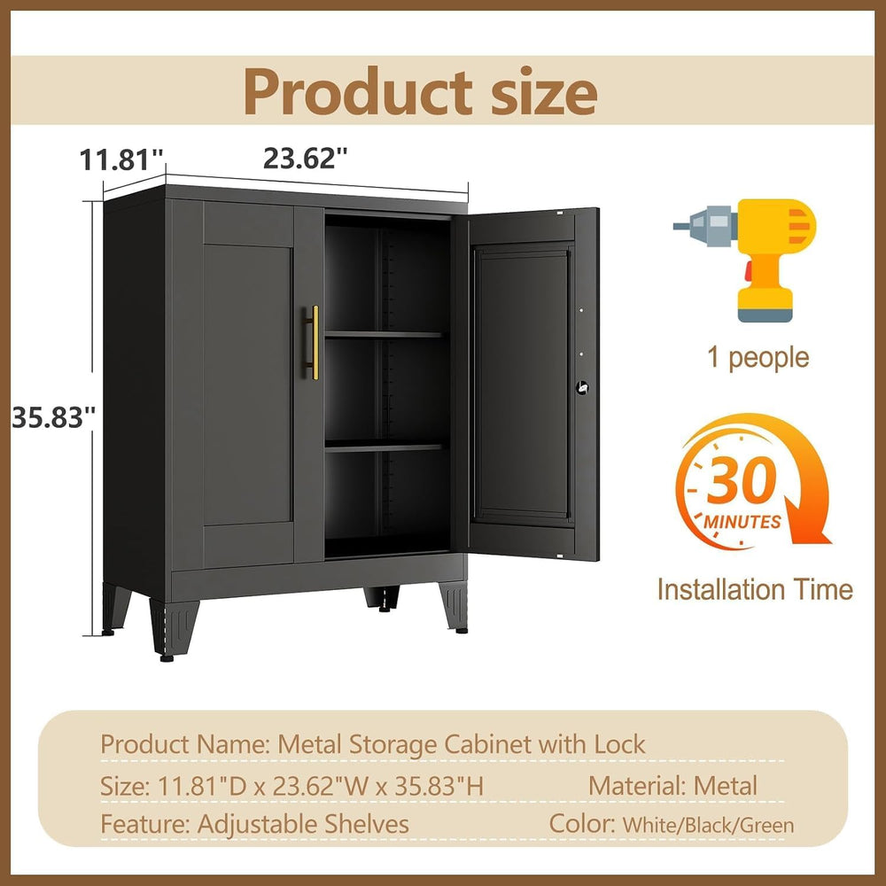 GAIOUS 36" Metal Office File Cabinet, Black Locked Garage Storage Cabinets