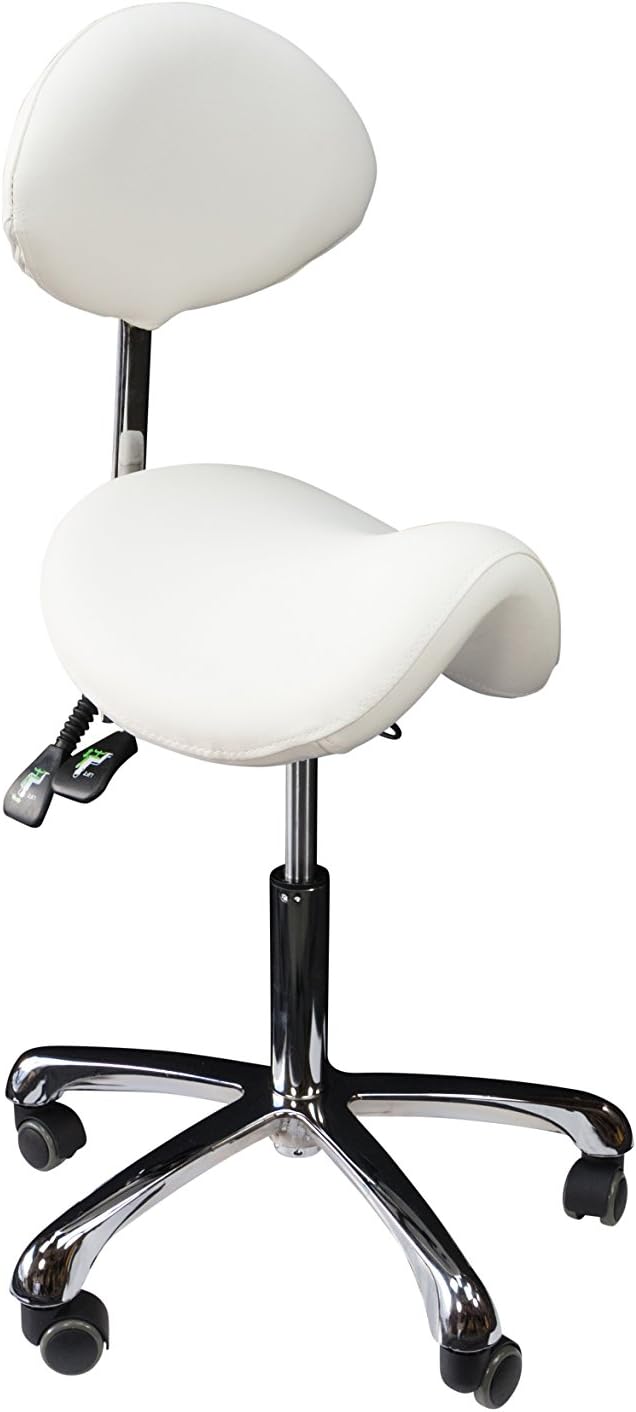 Rolling Stool with Back, Adjustable Salon Chair, White
