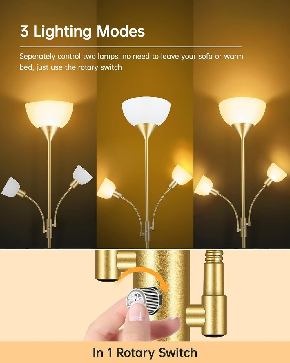 Floor Lamps for Living Room Gold, Standing Lamp, 71" Tall Lamp with 3 Li...