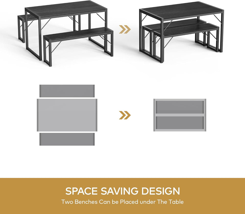 Gizoon 45.5" Dining Table Set for 4, Kitchen Table with 2 Benches Black ...