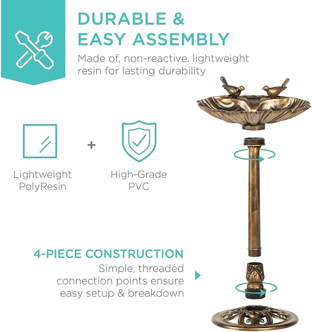 Water Fountain and Birdbath Solar Powered Polyresin Vintage Bronze/Green Outd...