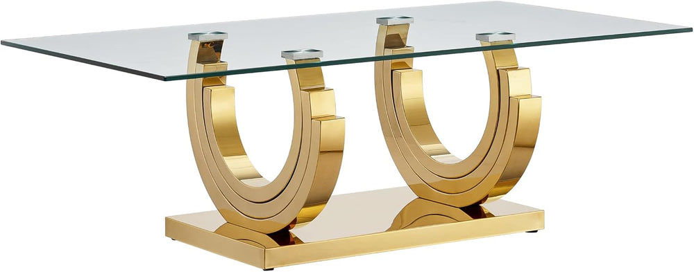 HomVent Glass Coffee Table with Gold Stainless Steel Base | 47"Rectangul...