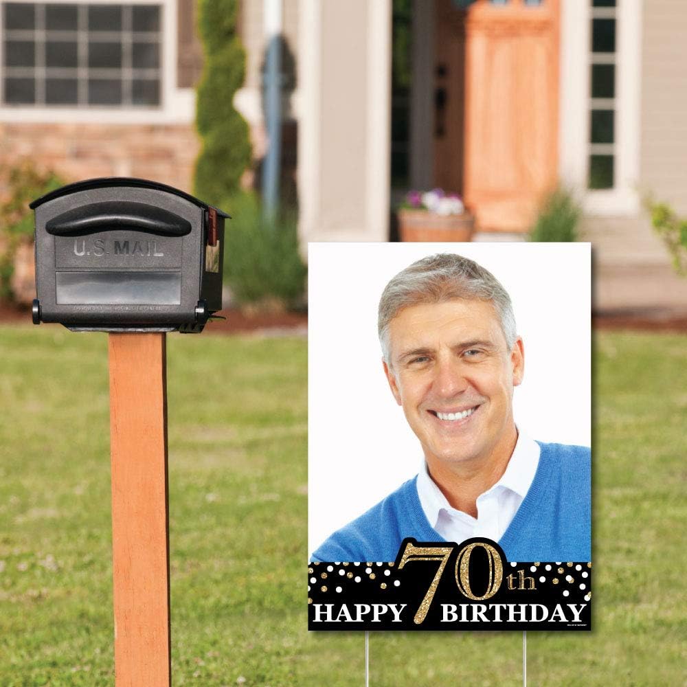 Big Dot of Happiness - Custom Adult 70th Birthday - Gold - Photo Yard Sign - ...