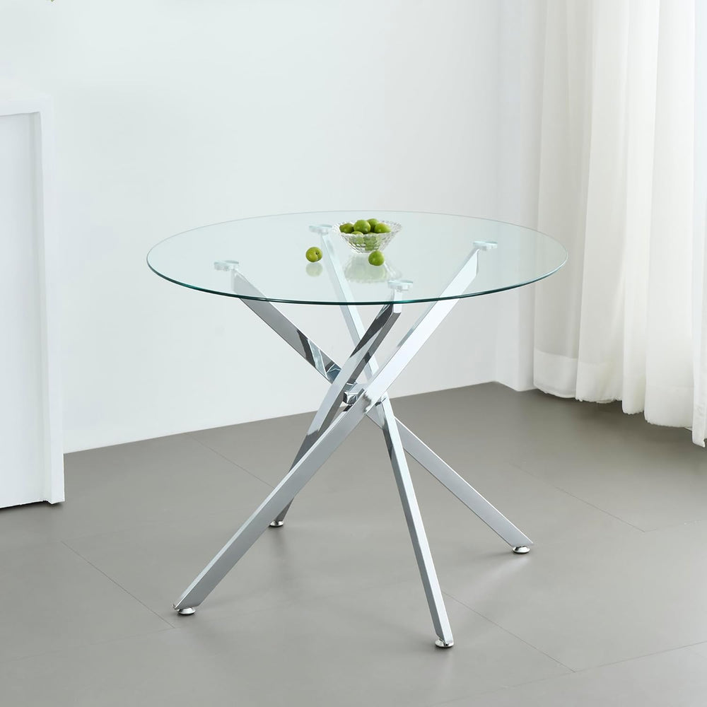 47.2“ Round Dining Table for 4, Contemporary Tempered Glass Dining Table, Sma...
