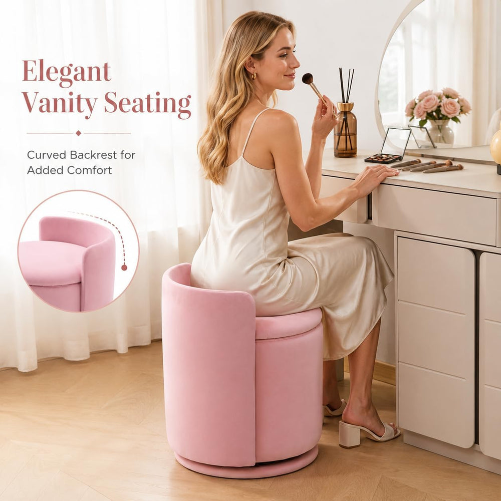 Vanity Chair with Storage and Back 360°Swivel Makeup Chair 17" D x 17&qu...