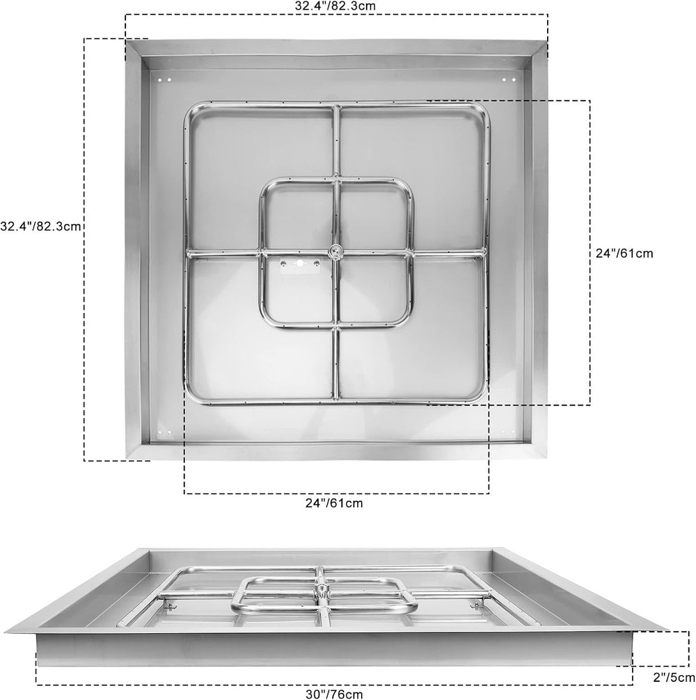 onlyfire 30" Square Fire Pit Flat Pan with Burner Ring, 296,000 BTU