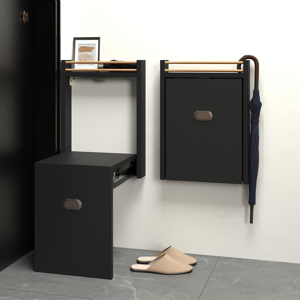 Wall Mounted Folding Shoe Changing Stool, Foldable Bathroom Seating Space Sav...