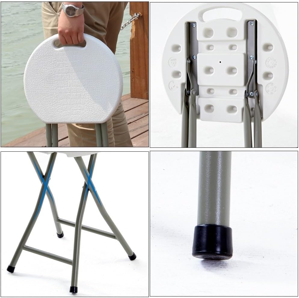 18 Inch Portable Folding Stool with Handle,Round Plastic Fold Stool Chair wit...