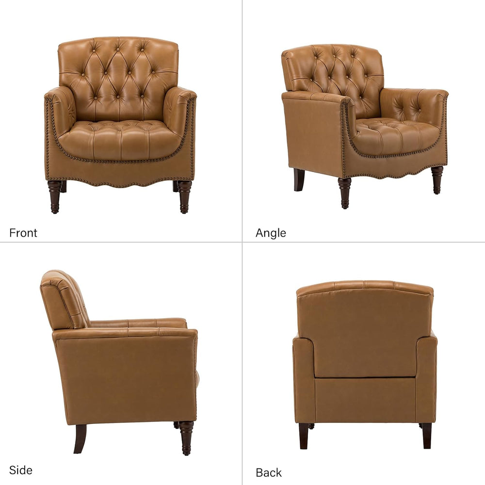 HULALA HOME Mid Century Modern Genuine Leather Accent Chair Set of 2, Camel |...