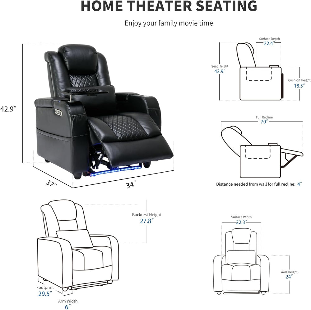Airadlis Home Theater Seating Seats Dual Power Movie Theater Chairs Theater R...