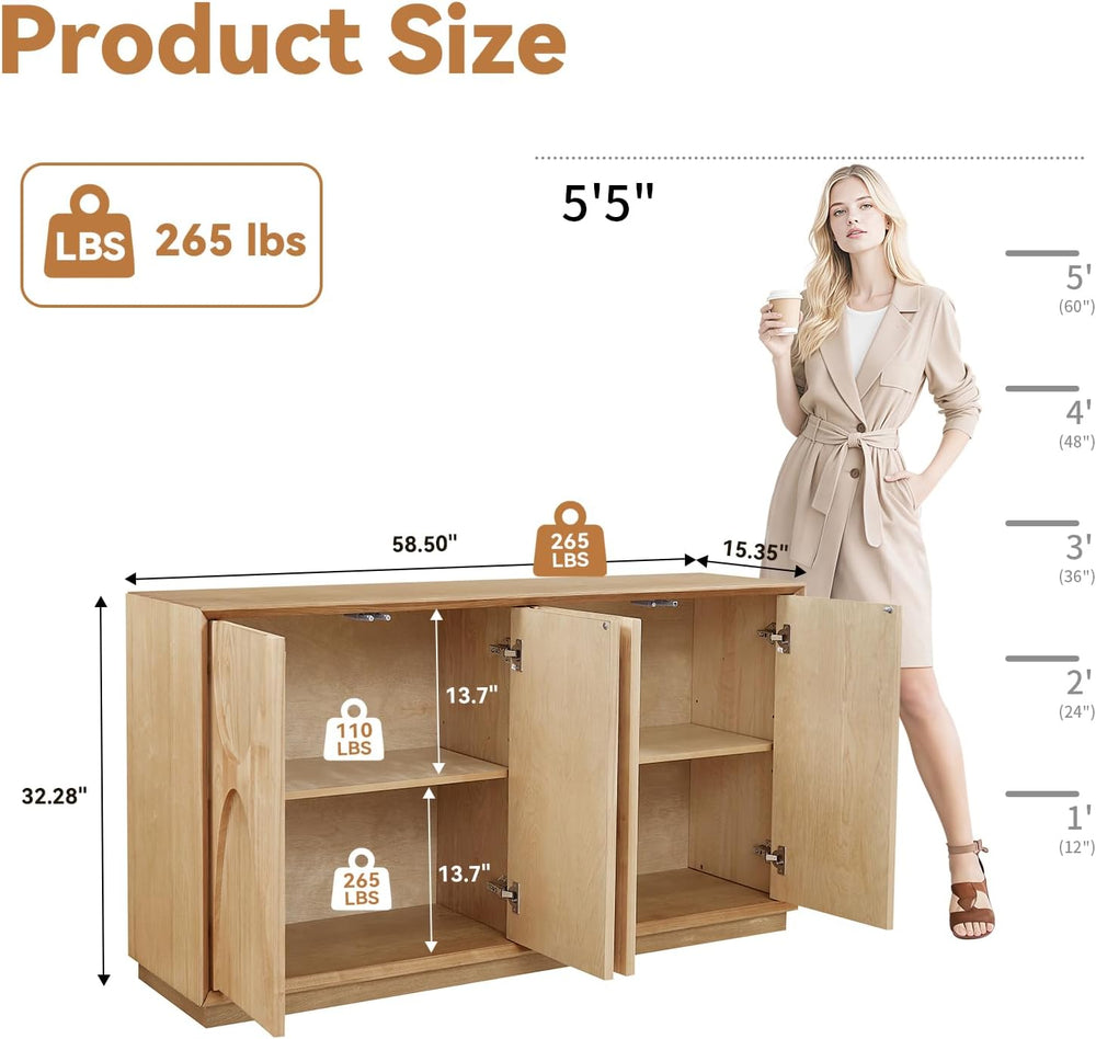 LKTART 59" Sideboard Buffet Cabinet Retro Accent Storage Cabinet with Ma...
