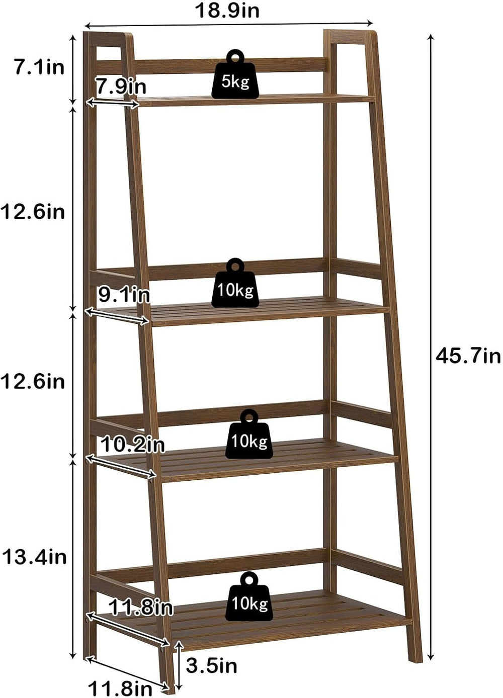 sogesfurniture, 4-Tier Bamboo Ladder Shelf, Rustic Style, Bookshelf Storage R...