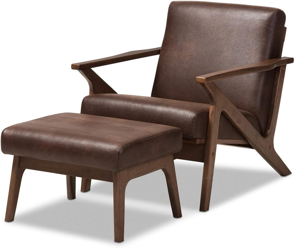 Baxton Studio Bianca Mid-Century Modern Walnut Wood Dark Brown Distressed Fau...