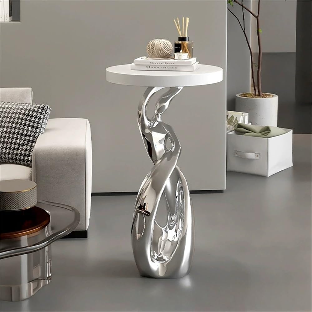 Modern 28.3'' Tall Round End Table, Small Coffee Table with Abstract ...