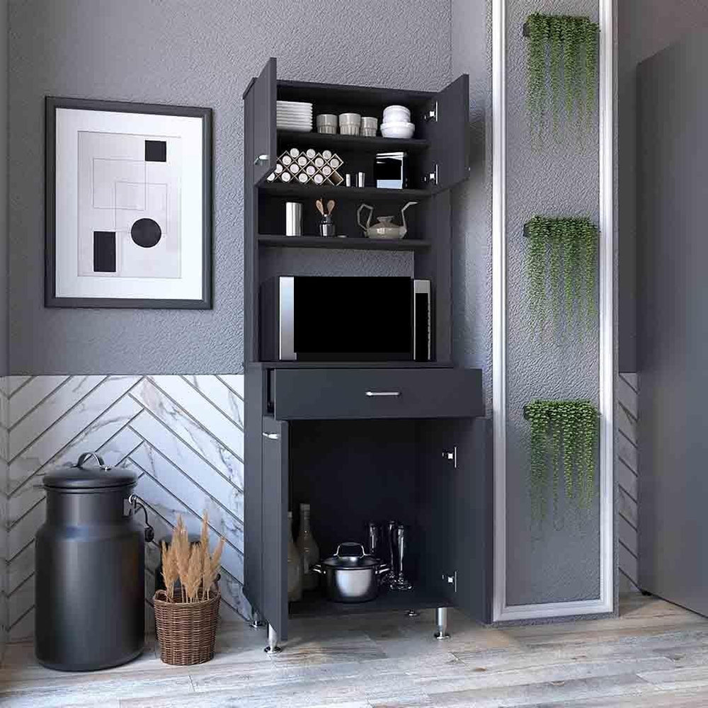 Modern Contemporary Pantry Cabinet,Two Double Door Cabinet, Black Wengue Fini...