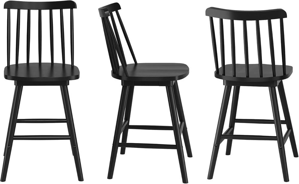 LUE BONA 360° Swivel Bar Stools Set of 3, Black Windsor Barstools, Counter He...