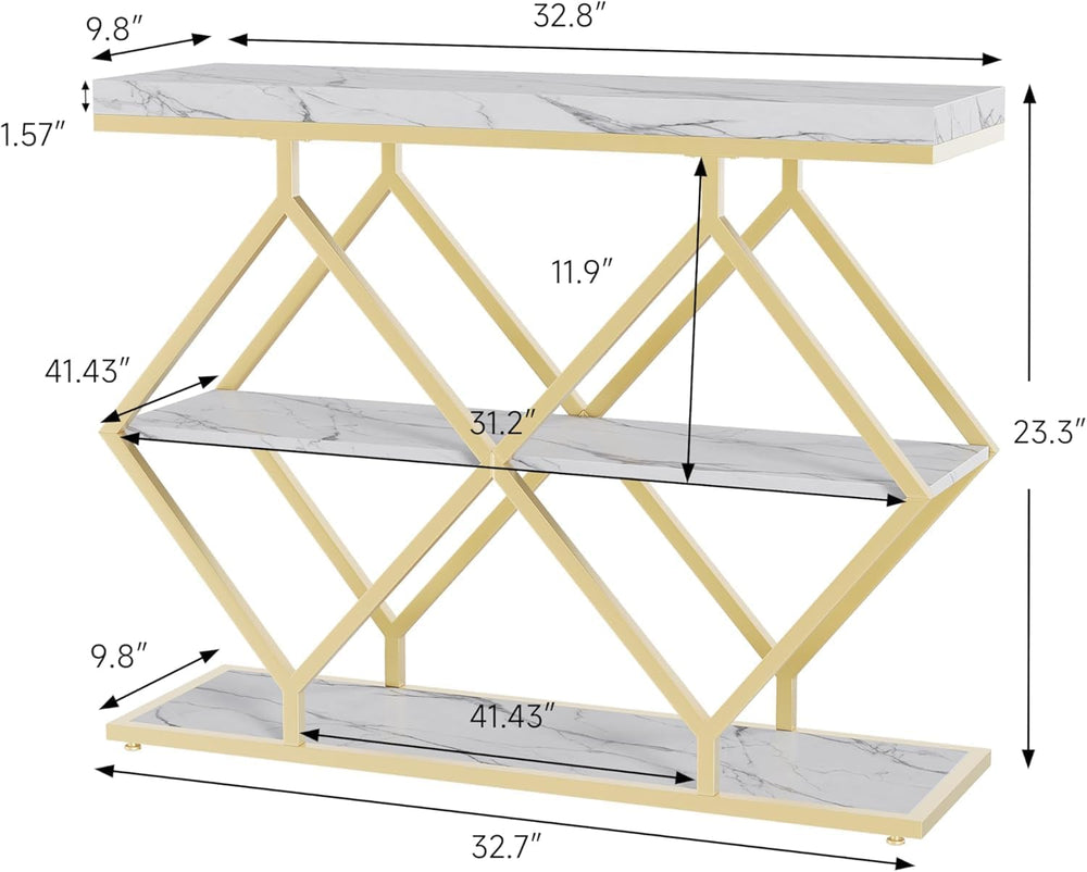 3-Tier Industrial Entryway Table with Diamond-Shaped Metal Frame, Open Shelf ...