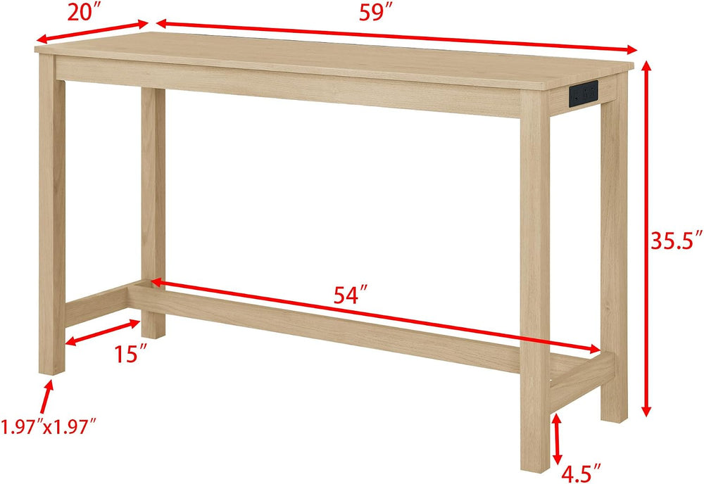 59" Bar Table Set with Power Outlet & 3 Upholstered Stools – 4-Piece...