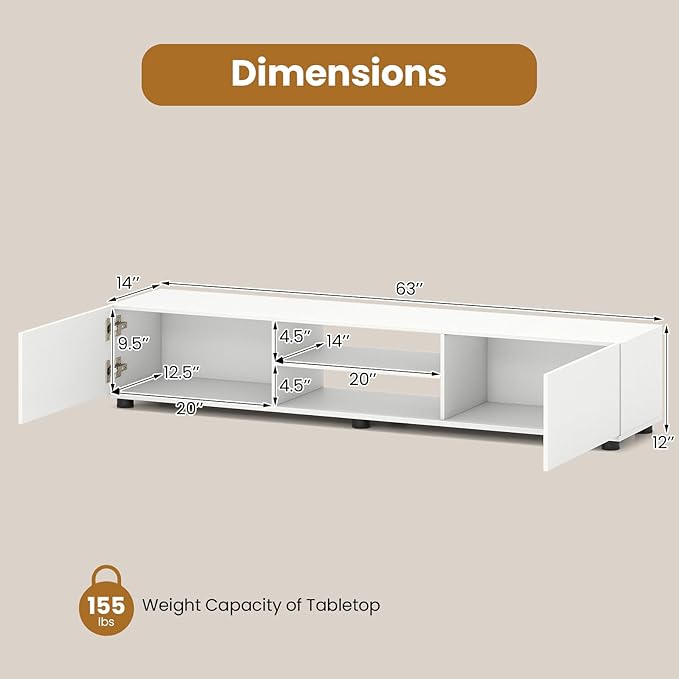 Tangkula Modern TV Stand for up to 70” TVs, 63”L Minimalist Entertainment Cen...
