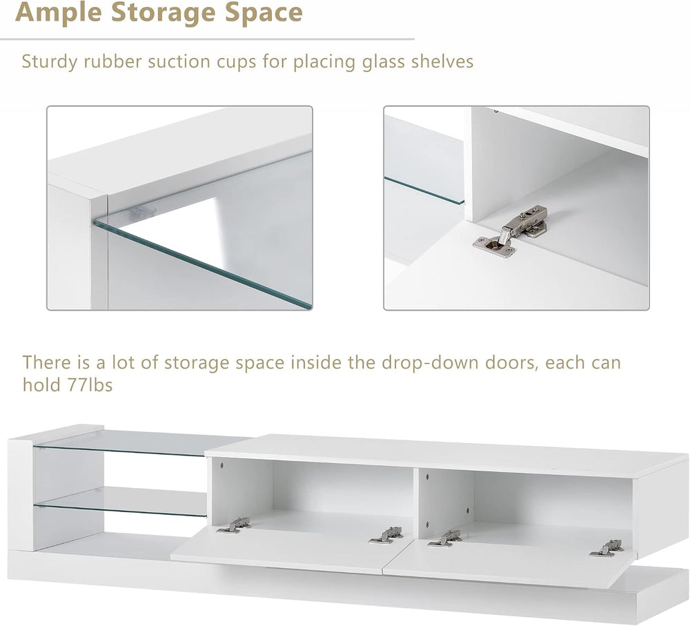 BAMACAR White TV Stand - Long Entertainment Center for 70-80 Inch TVs with St...
