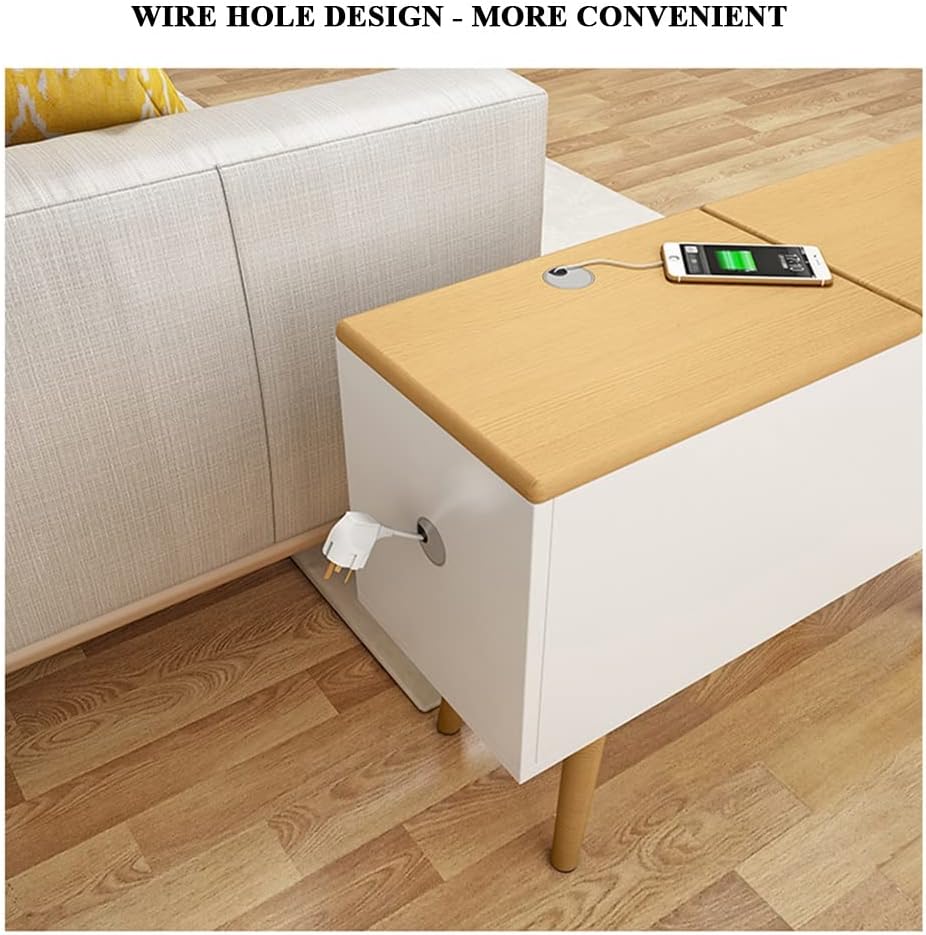 Sofa Side Table with 2 Drawer, Flip Lid Storage Narrow and Long Storage Cabin...