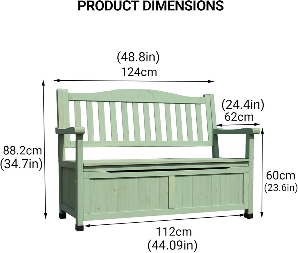 48in Wooden Outdoor Storage Bench, 2-Person Patio Deck Box with Backrest, Wea...