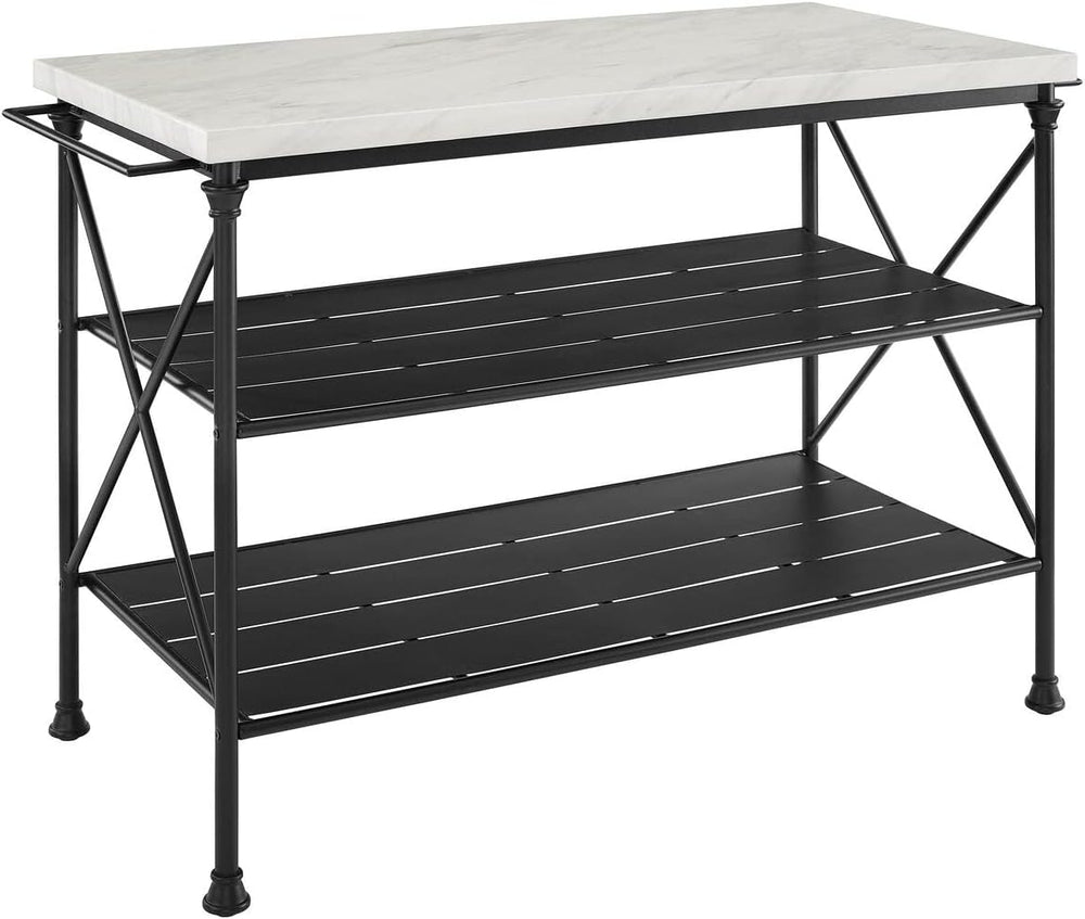 Maykoosh Retro Relaxation Kitchen Island, Steel with Faux Marble Top, Spaciou...