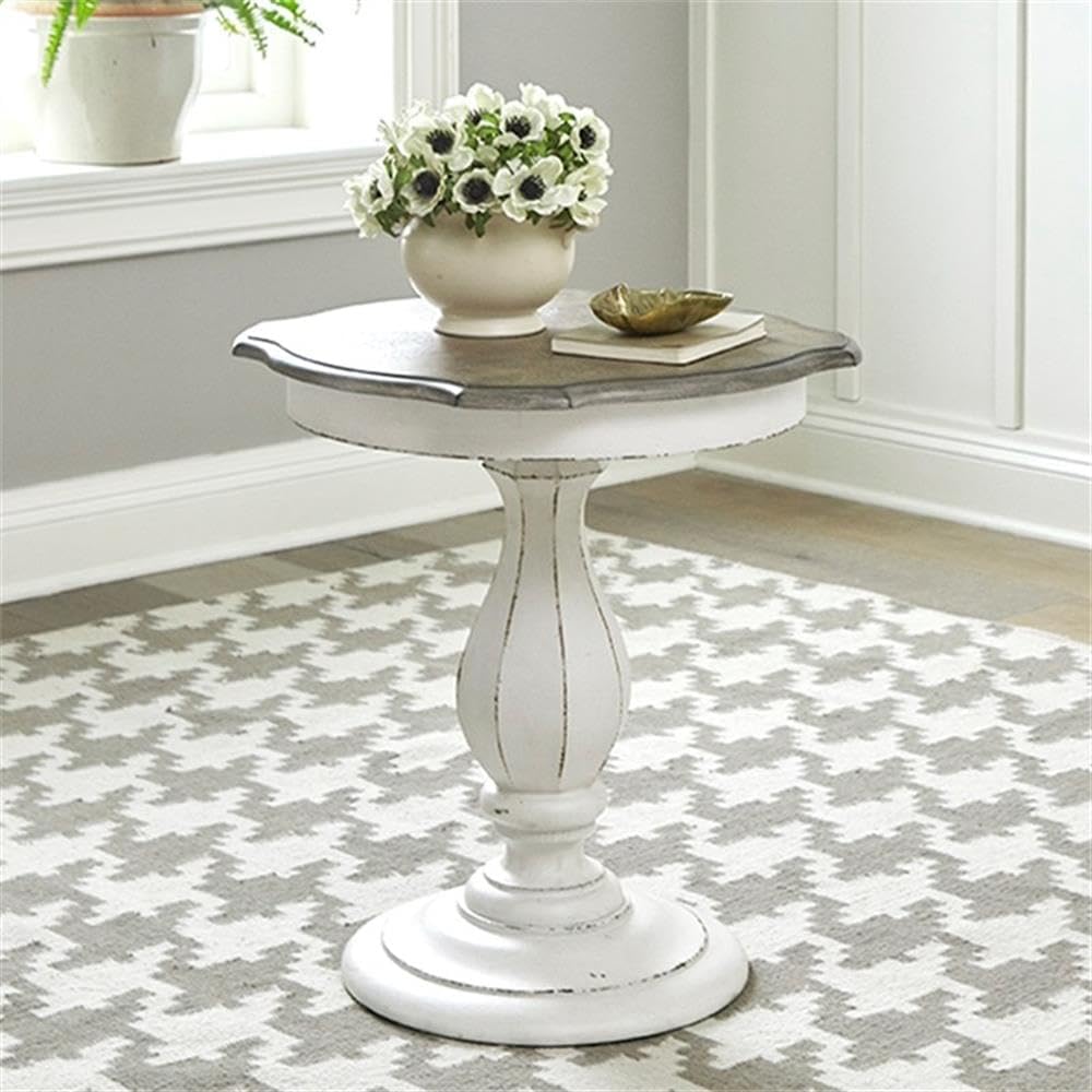 Pemberly Row Round Accent Table, Antique White Finish with Weathered Brown To...