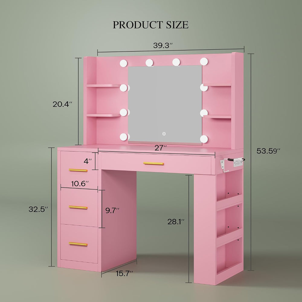 YITAHOME Vanity Desk with Mirror & Lights | 4 Drawers and 3 Lighting Modes
