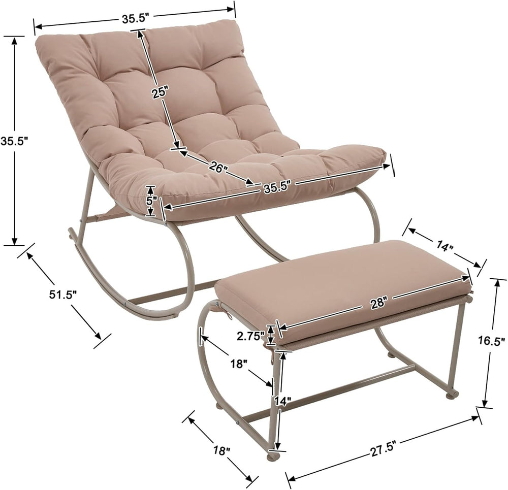 Outdoor Rocking Chairs Set of 2, Modern Papasan Rocking Chairs with Cushions,...