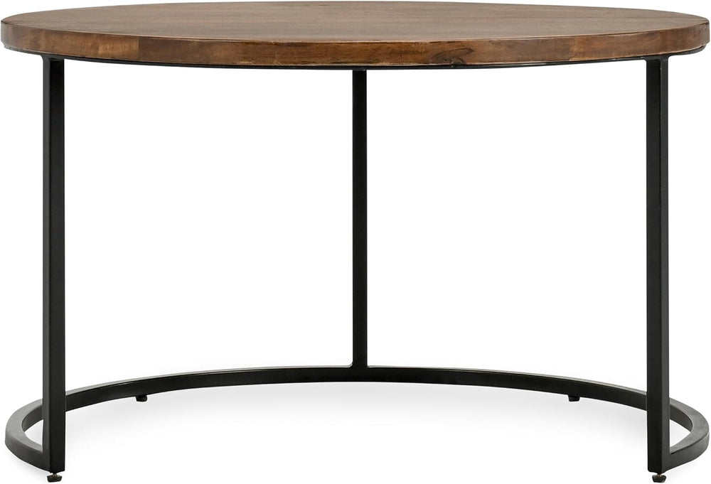 32" Natural Grain Side Coffee Table, Small Nesting Tables with Sturdy Ir...
