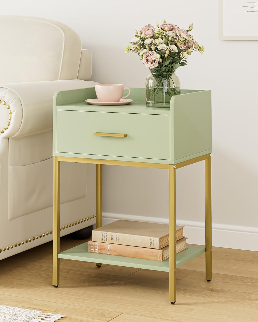 Nightstand,Modern Bedside Table Night Stand with Storage Drawer and Open Shel...