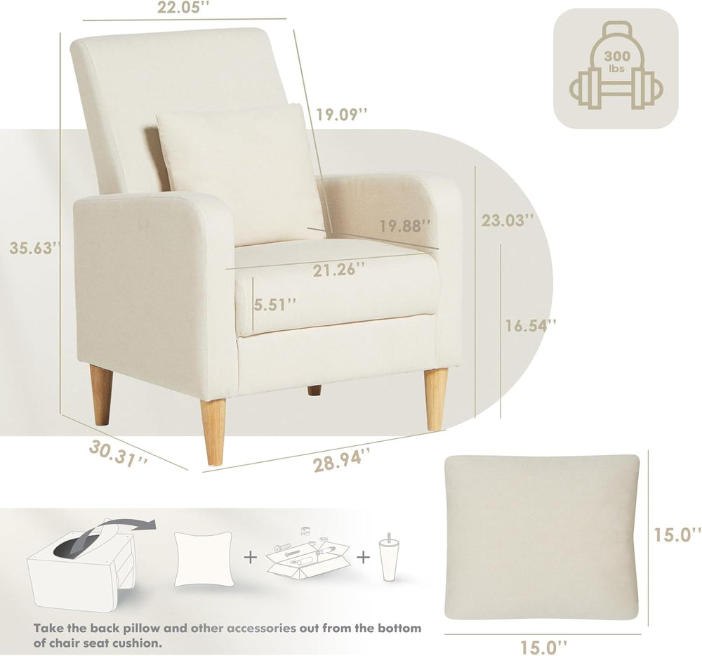 COLAMY Mid-Century Modern Upholstered Accent Chair with Back Pillow & Sol...