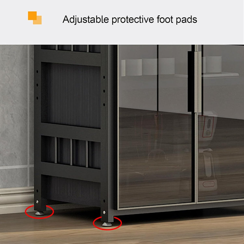 Kitchen Storage Cabinet with Adjustable Shelves Glass Door and Microw Stand F...
