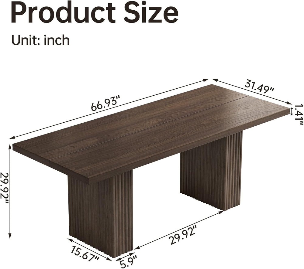 66.93" Rectangle Dining Table for 2-6, Farmhouse Kitchen Table with Stur...