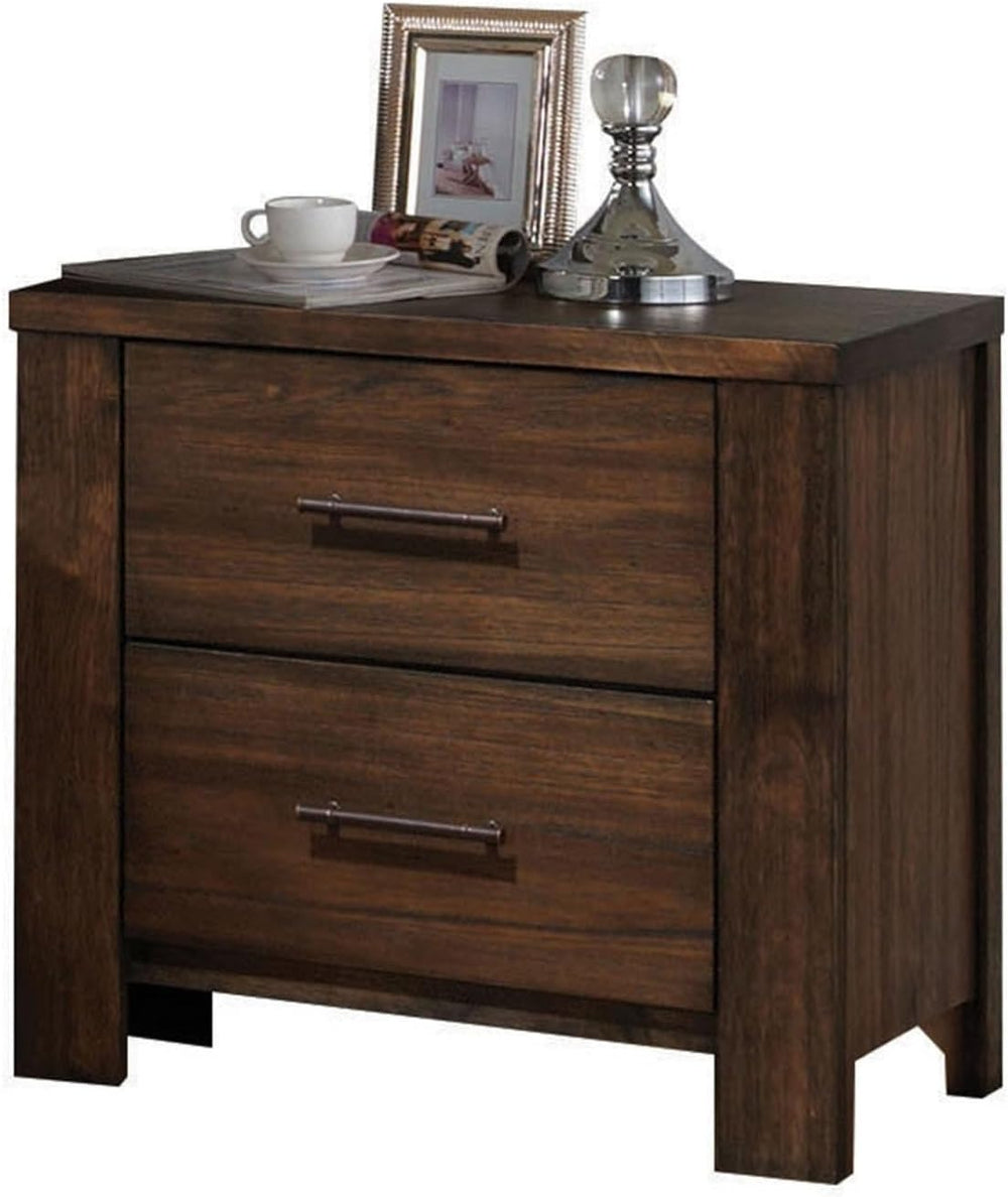 Oak Finish Nightstand 1pc Contemporary Two-Drawers Nightstand Bed Side Cabine...