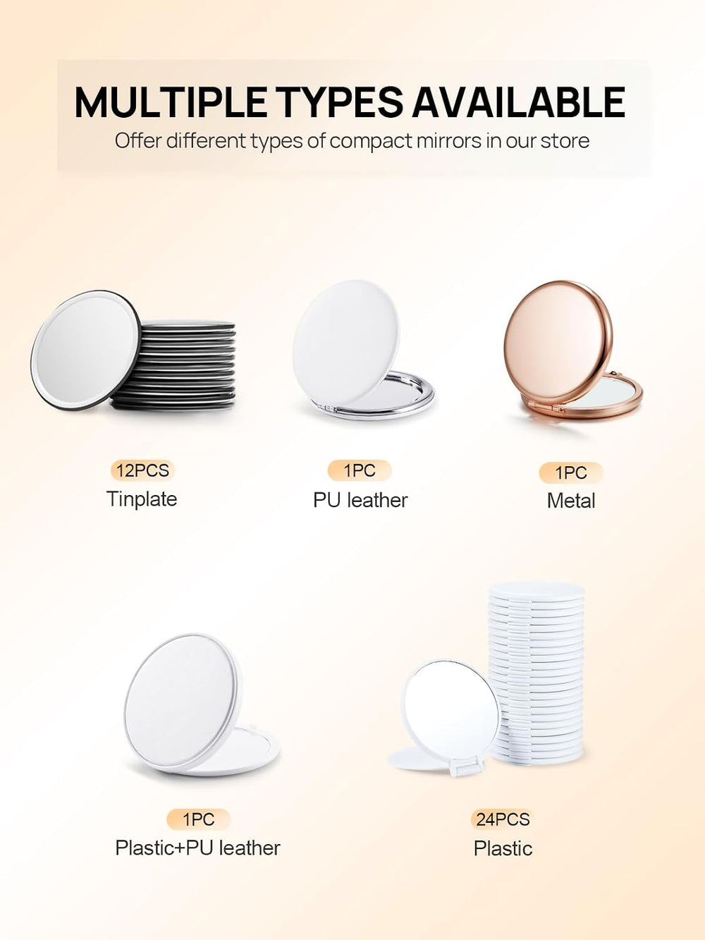 12 Pieces Compact Mirror Bulk, 1x/2x Pocket Mirror, Rose Gold