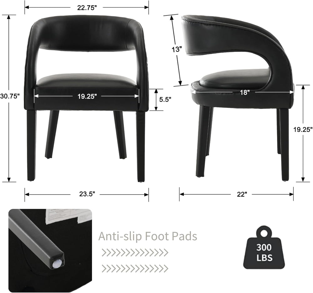 Shunzhi Black PU Leather Dining Chairs Set of 4, Modern Upholstered Dining Ro...