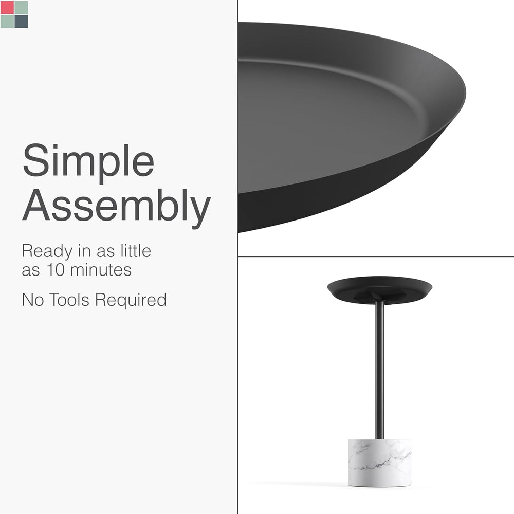 Round Metal Drink Table with Black Top and Faux Marble Base – Small Pedestal ...
