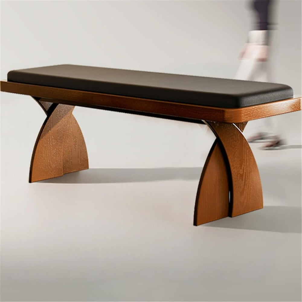 Modern Retro Wooden Long Bench at The Foot of The Bed in The Bedroom Dressing...