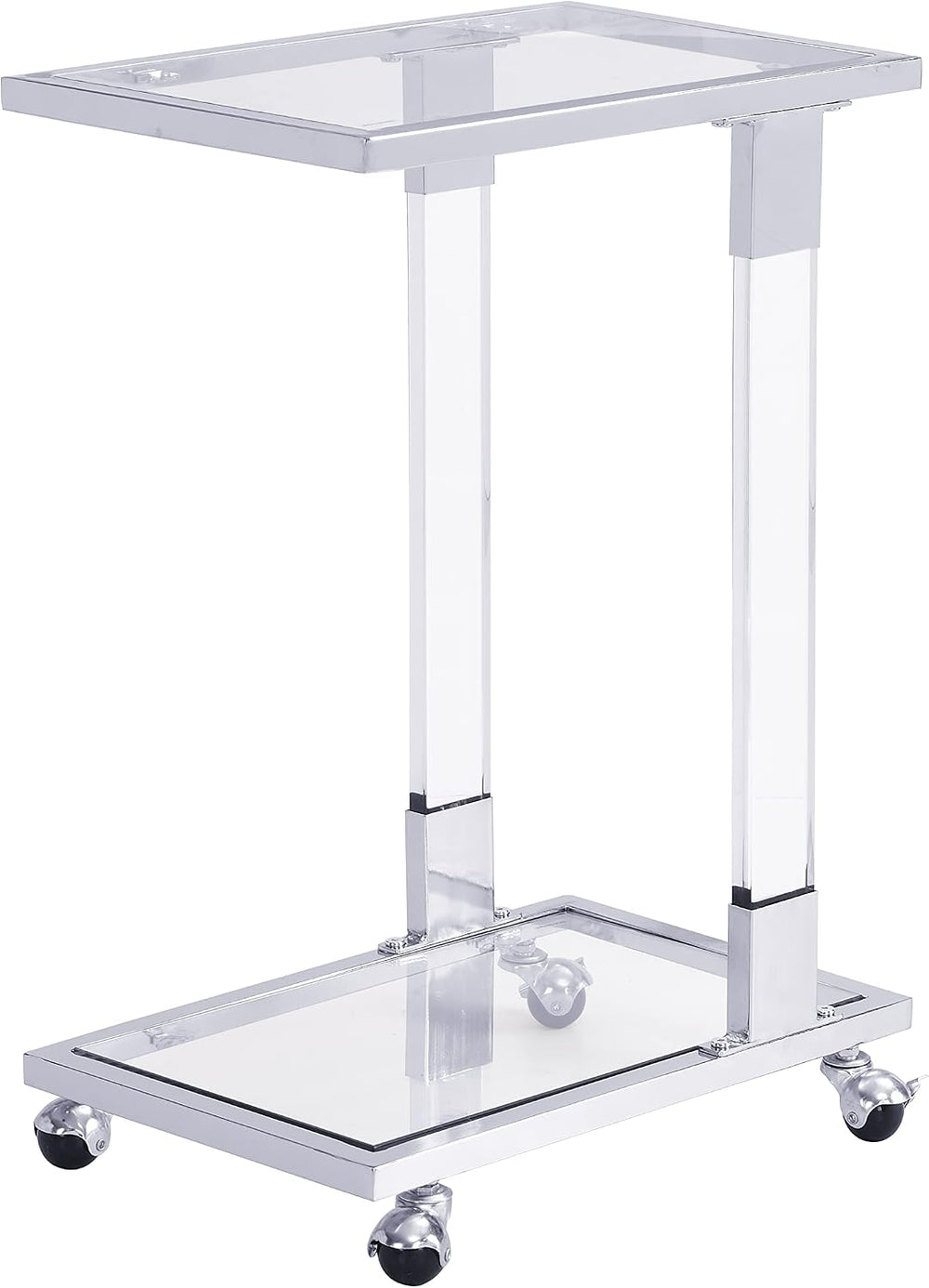 Acrylic Sofa Side Table C Shaped End Table with Wheels, Rolling Bedside Lapto...