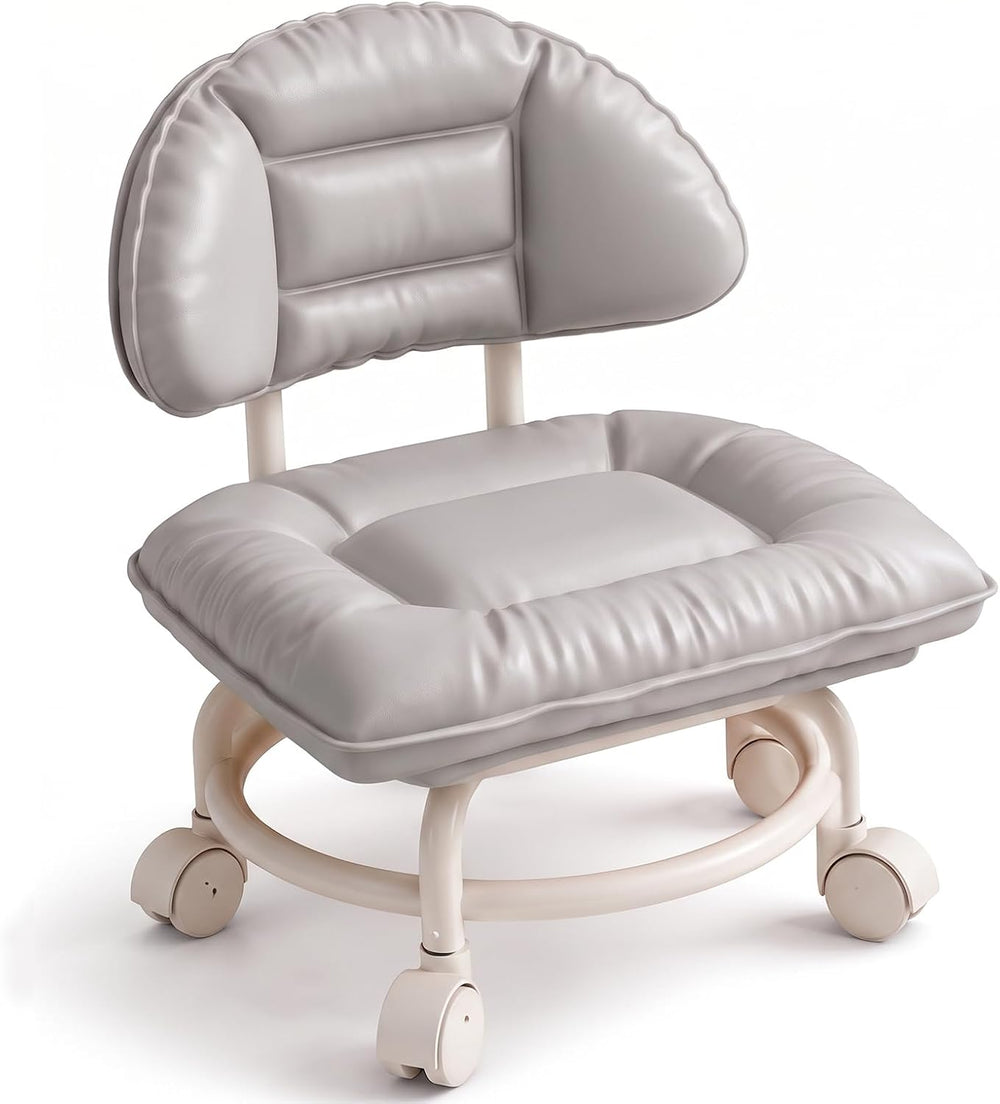 Rolling Low Stool with Backrest, Cloud Comfort Swivel Stool,Gray | Rolling Ba...
