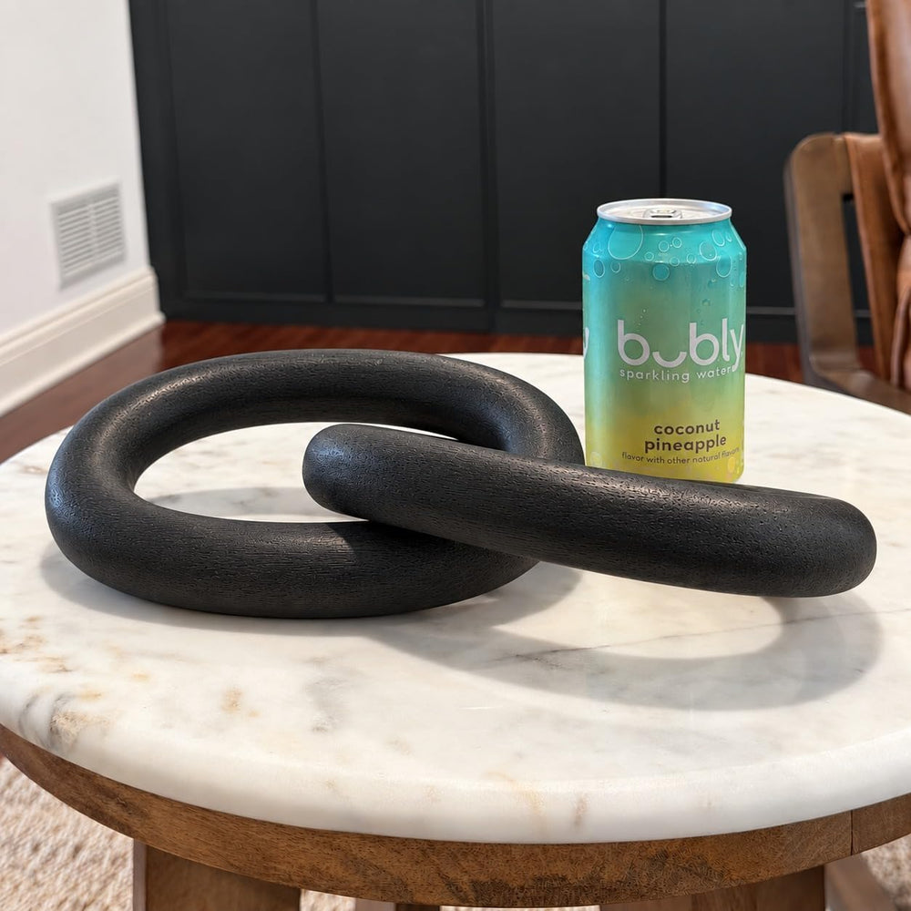 13" Black Wood Chain Link Decor, Decorative Knot Coffee Table Accent