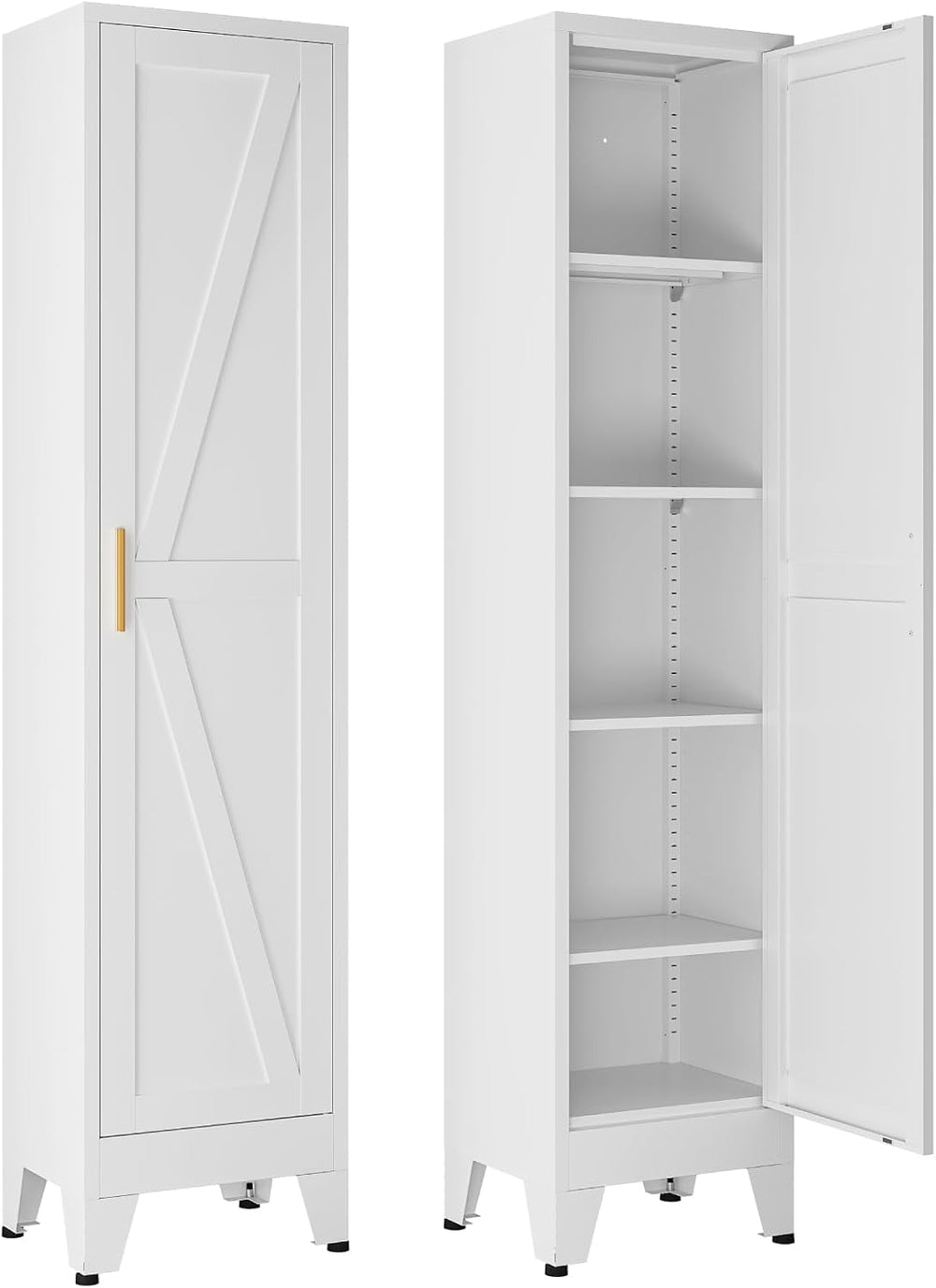67" Tall Storage Cabinet with Reversible Doors and Adjustable Shelves,Me...